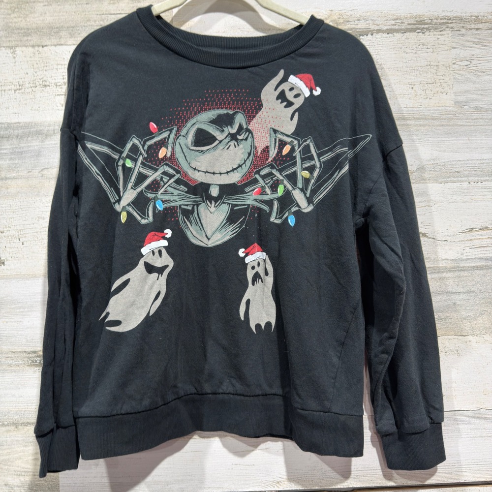 Disney Nightmare Before Christmas Sweatshirt Kids L 10/12 Black Cotton Holiday